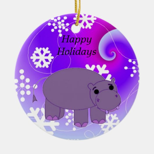 Hippo met Snowflakes Keramisch Ornament (Voorkant)