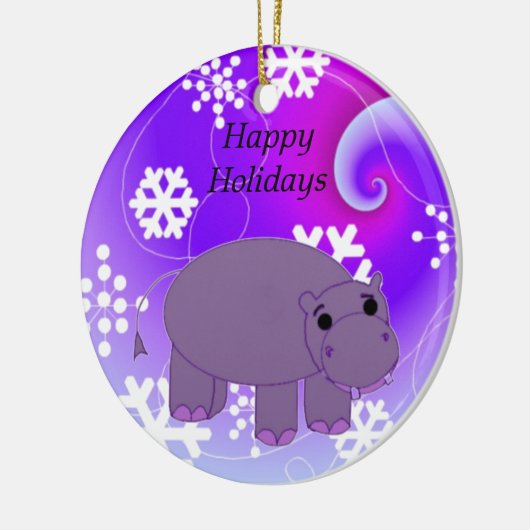 Hippo met Snowflakes Keramisch Ornament (Links)
