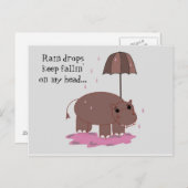 Hippo met Umbrella Briefkaart (Voorkant / Achterkant)