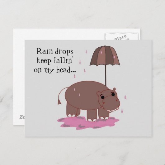 Hippo met Umbrella Briefkaart (Voorkant / Achterkant)