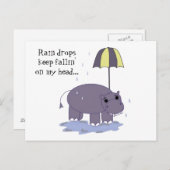 Hippo met Umbrella op een regenachtige dag Briefkaart (Voorkant / Achterkant)