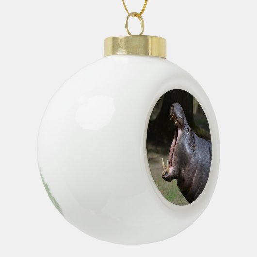 Hippo met zijn mond open keramische bal ornament (Links)