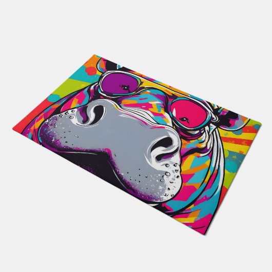 Hippo met zonnebril Pop kunst Deurmat (Schuin)