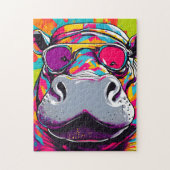 Hippo met zonnebril Pop kunst Legpuzzel (Verticaal)