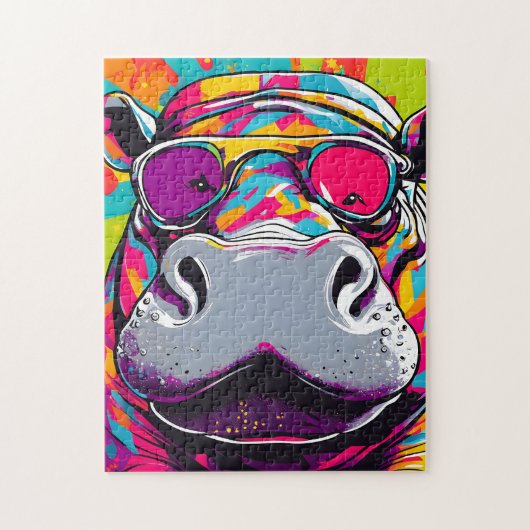 Hippo met zonnebril Pop kunst Legpuzzel (Verticaal)
