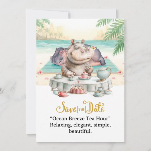  Hippo Ocean Breeze Tea Hour Invitation  Kaart (Voorkant)