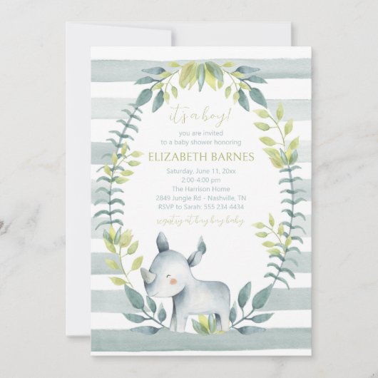 Hippo Oerwoud Dieren Baby shower Invitation Kaart (Voorkant)
