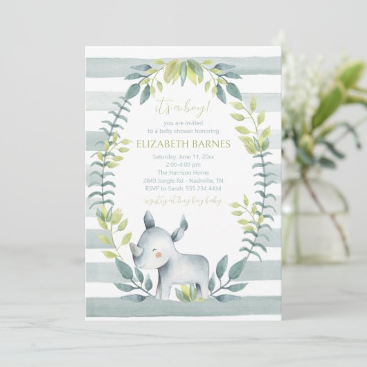 Hippo Oerwoud Dieren Baby shower Invitation Kaart (Staand voorkant)