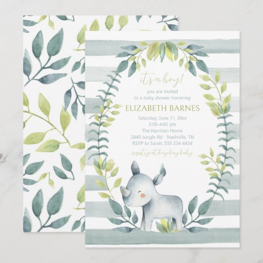 Hippo Oerwoud Dieren Baby shower Invitation Kaart (Voorkant / Achterkant)