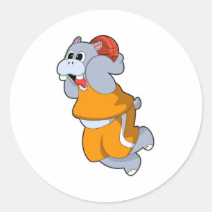 Hippo op Basketball Sports Ronde Sticker