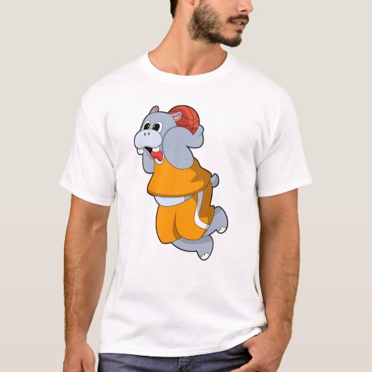 Hippo op Basketball Sports T-shirt (Voorkant)