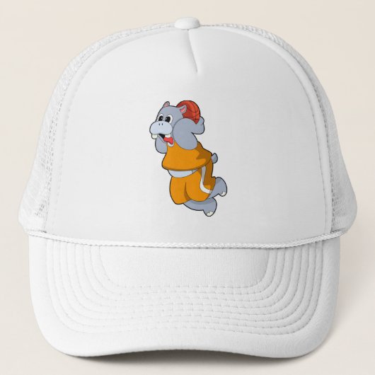 Hippo op Basketball Sports Trucker Pet (Voorkant)