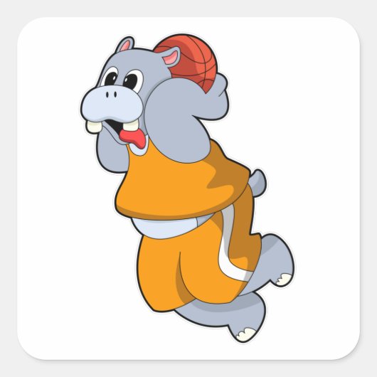 Hippo op Basketball Sports Vierkante Sticker (Voorkant)