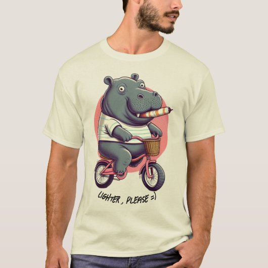 Hippo op Fiets "Lichter, alsjeblieft" Klassiek T-s T-shirt (Voorkant)