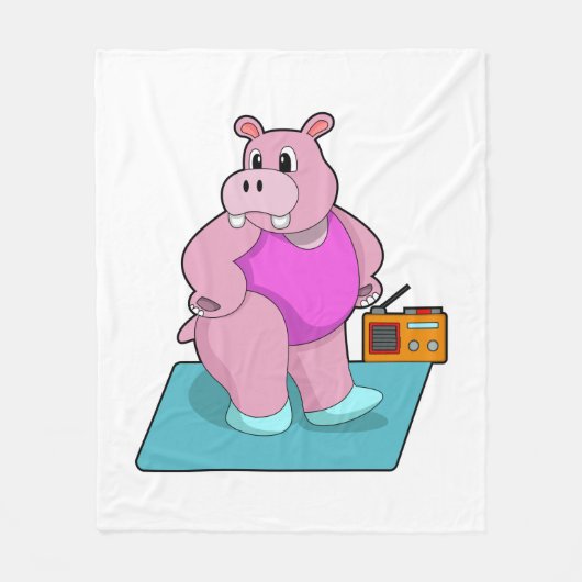Hippo op fitness met Radio.PNG Fleece Deken (Voorkant)
