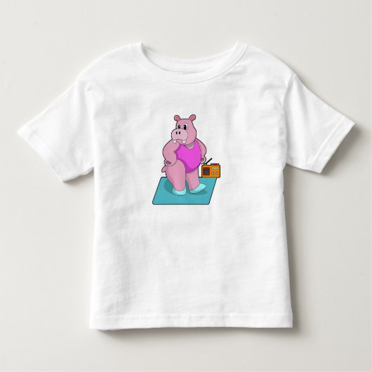 Hippo op fitness met Radio.PNG Kinder Shirts (Voorkant)