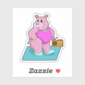 Hippo op fitness met Radio.PNG Sticker (Vel)