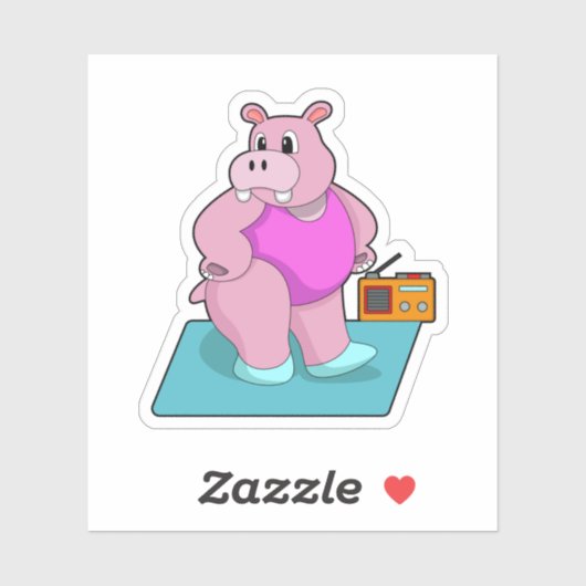 Hippo op fitness met Radio.PNG Sticker (Vel)