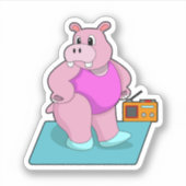 Hippo op fitness met Radio.PNG Sticker (Voorkant)
