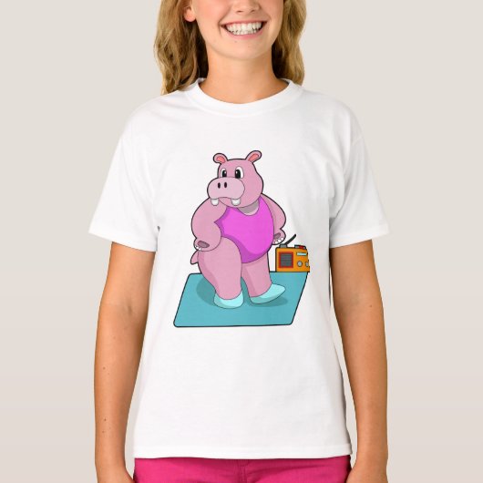 Hippo op fitness met Radio.PNG T-shirt (Voorkant)