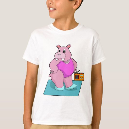 Hippo op fitness met Radio.PNG T-shirt (Voorkant)