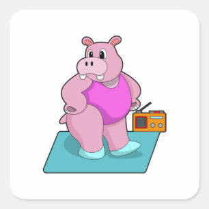 Hippo op fitness met Radio.PNG Vierkante Sticker