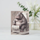 Hippo op het toilet lezen kranten briefkaart (Staand voorkant)