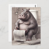 Hippo op het toilet lezen kranten briefkaart (Voorkant / Achterkant)