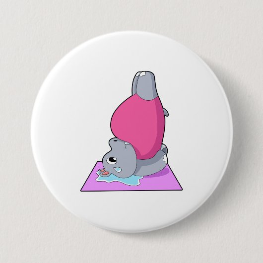 Hippo op Yoga Fitness Ronde Button 7,6 Cm (Voorkant)