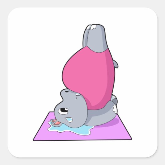 Hippo op Yoga Fitness Vierkante Sticker (Voorkant)