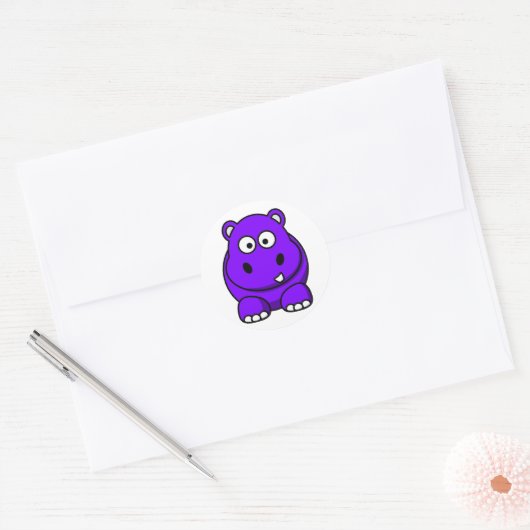 Hippo Paars Ronde Sticker (Envelop)