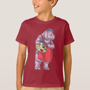 Hippo Painter Paint penseel Schilderen T-shirt