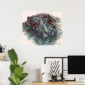 Hippo Painting Hippopotamus Portrait Poster (Thuiskantoor)