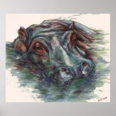 Hippo Painting Hippopotamus Portrait Poster (Voorkant)