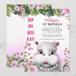 Hippo Parels Roze Bloemmeisje Verjaardag Kaart