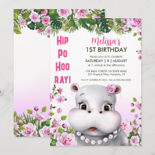 Hippo Parels Roze Bloemmeisje Verjaardag Kaart