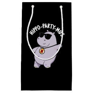 Hippo-party-mus Funny Animal Hippo Pun Dark BG Klein Cadeauzakje