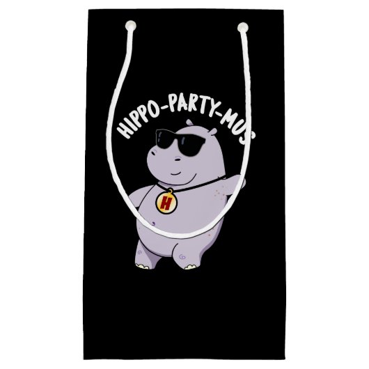 Hippo-party-mus Funny Animal Hippo Pun Dark BG Klein Cadeauzakje (Voorkant)