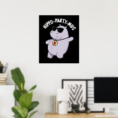 Hippo-party-mus Funny Animal Hippo Pun Dark BG Poster (Thuiskantoor)