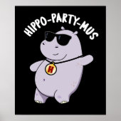 Hippo-party-mus Funny Animal Hippo Pun Dark BG Poster (Voorkant)