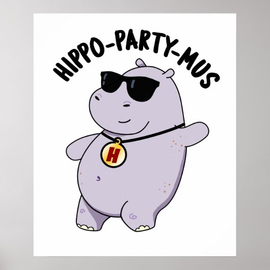 Hippo-party-mus Funny Animal Hippo Pun Poster (Voorkant)