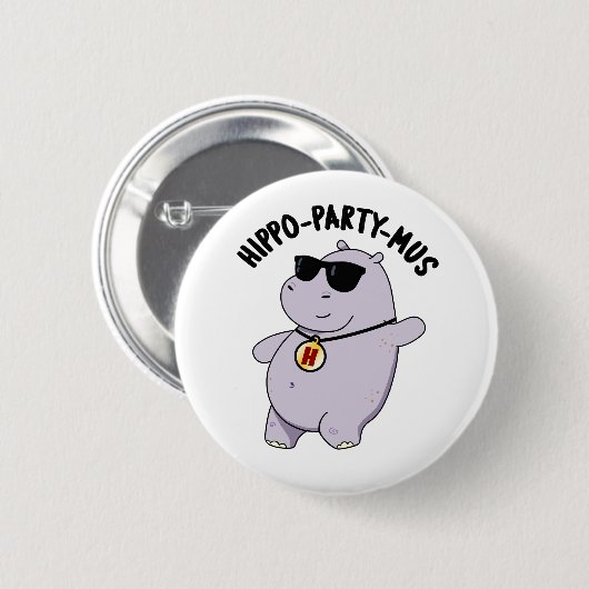 Hippo-party-mus Funny Animal Hippo Pun Ronde Button 5,7 Cm (Voorkant /achterkant)