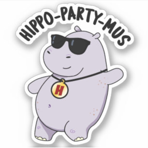 Hippo-party-mus Funny Animal Hippo Pun Sticker
