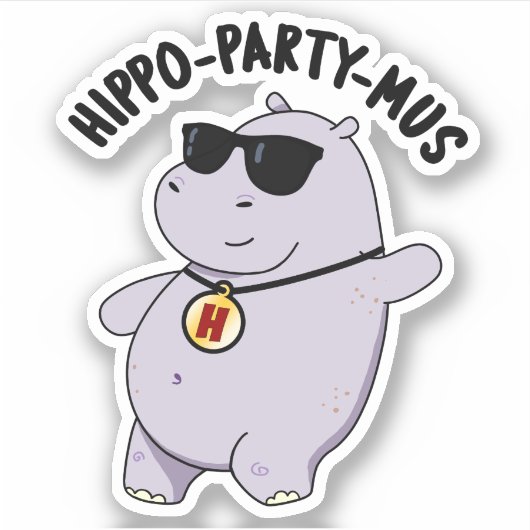 Hippo-party-mus Funny Animal Hippo Pun Sticker (Voorkant)