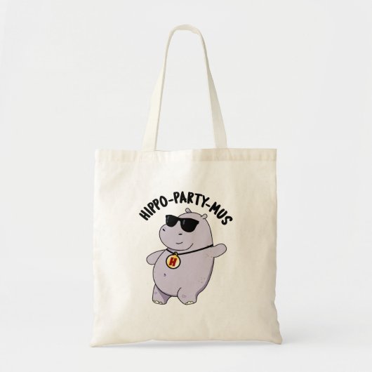 Hippo-party-mus Funny Animal Hippo Pun Tote Bag (Voorkant)
