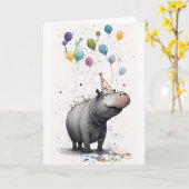 Hippo Party Wenskaart Kaart (Gele Bloem)