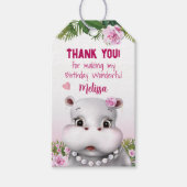 Hippo Pink Floral Birthday Dank je Cadeaulabel (Voorkant)