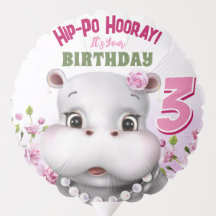 Hippo Pink Floral Girl Birthday