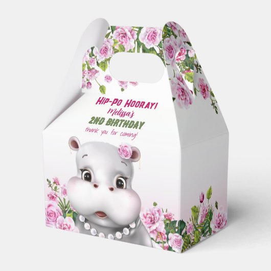Hippo Pink Floral Girl Birthday Bedankdoosjes (Voorkant Zijde)