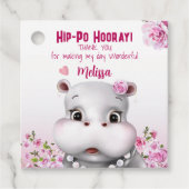 Hippo Pink Floral Girl Birthday Bedankjes Labels (Voorkant)